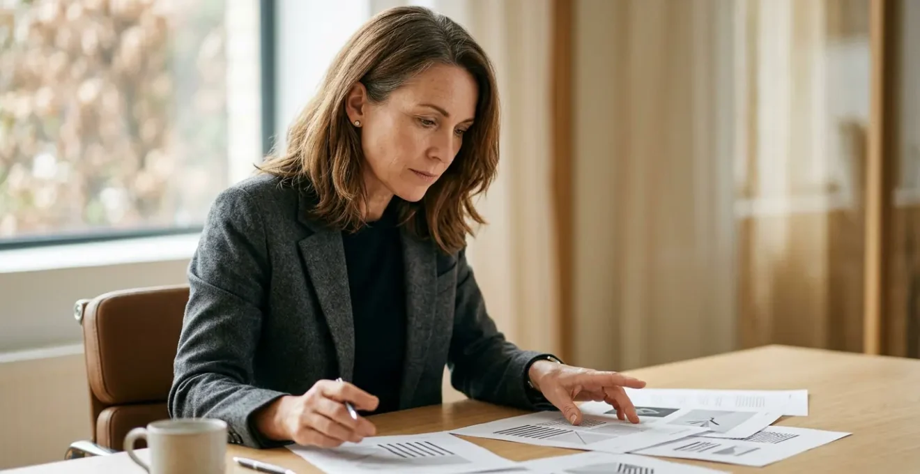 Professionnel scrutant attentivement des profils pour faire un choix décisif dans un environnement épuré