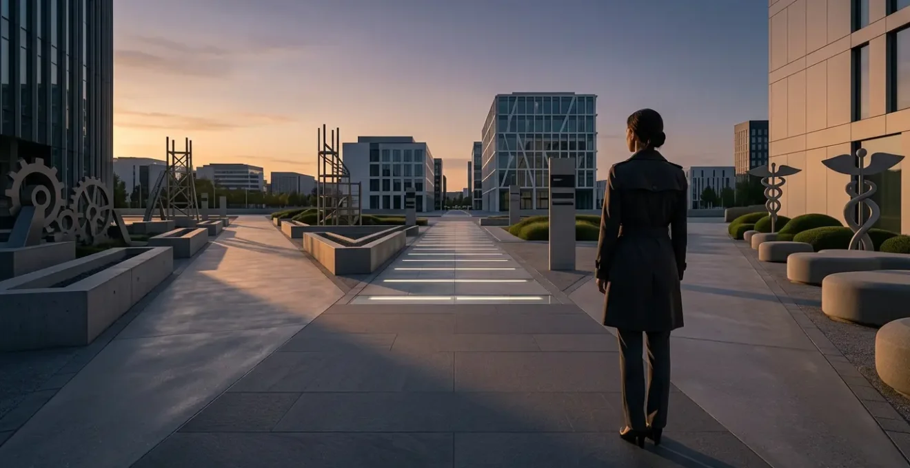 Professionnel face à plusieurs chemins représentant différents secteurs d'activité en tension pour une reconversion réussie