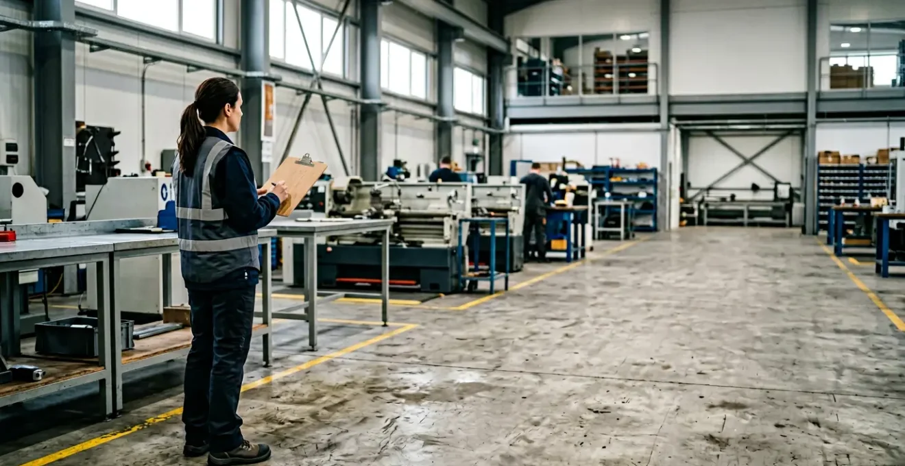 Professionnel évaluant les risques dans un environnement de travail avec des outils d'analyse de sécurité