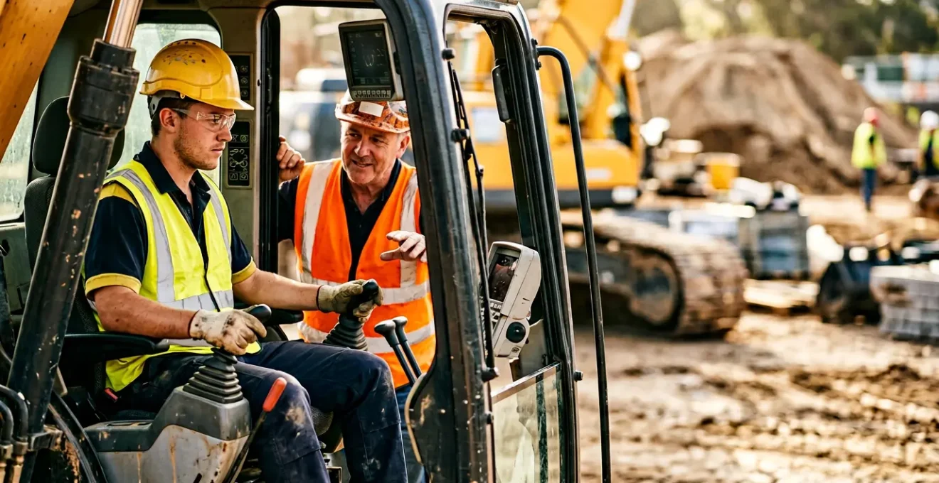 Formation pratique de conducteurs d'engins de chantier avec équipement de sécurité
