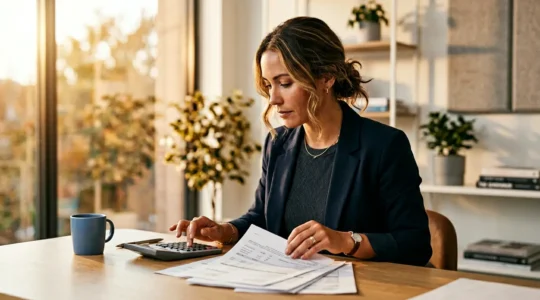 Entrepreneur concentré sur la gestion administrative de sa première paie