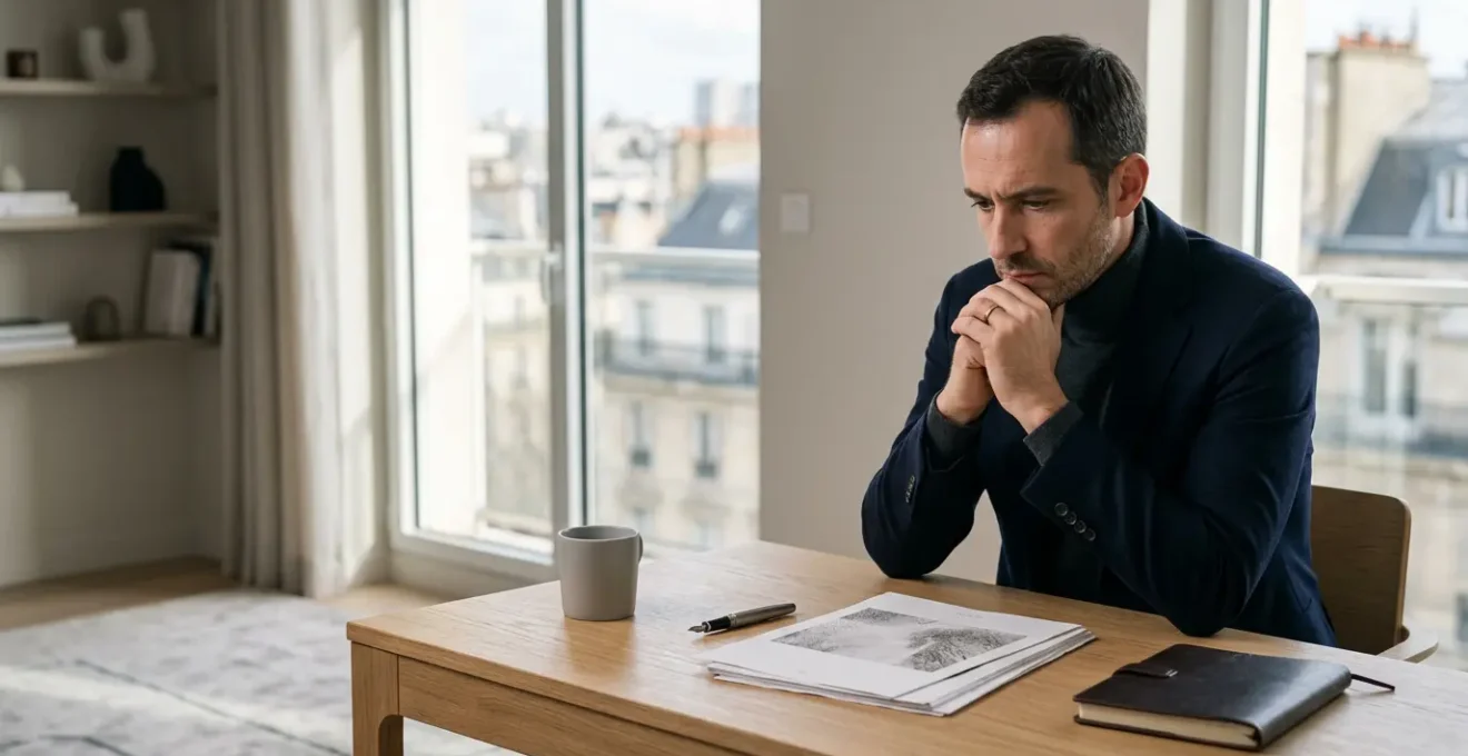 Entrepreneur réfléchissant à la protection de son patrimoine personnel lors de la création d'entreprise
