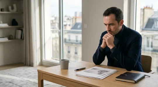 Entrepreneur réfléchissant à la protection de son patrimoine personnel lors de la création d'entreprise