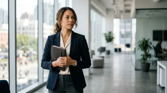 Professionnel concentré sur son développement de compétences en situation d'équilibre entre travail et formation