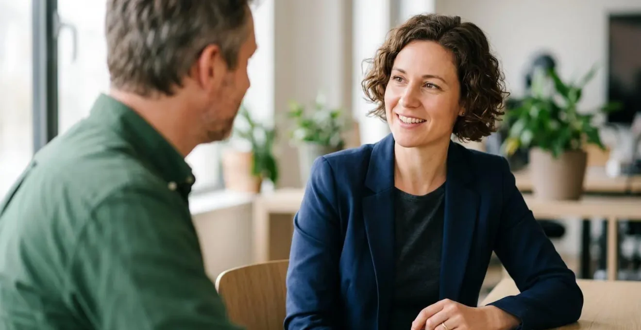 Échange professionnel constructif illustrant la valorisation stratégique de nouvelles compétences