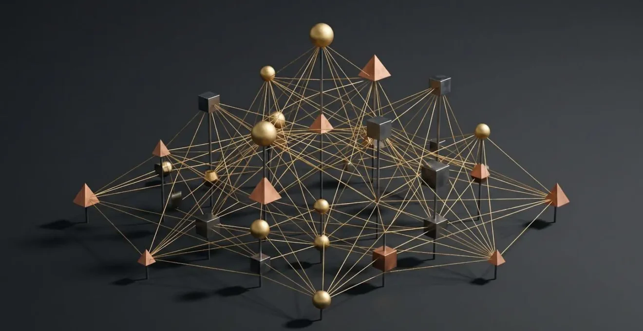Réseau complexe de connexions symbolisant les relations de pouvoir informelles
