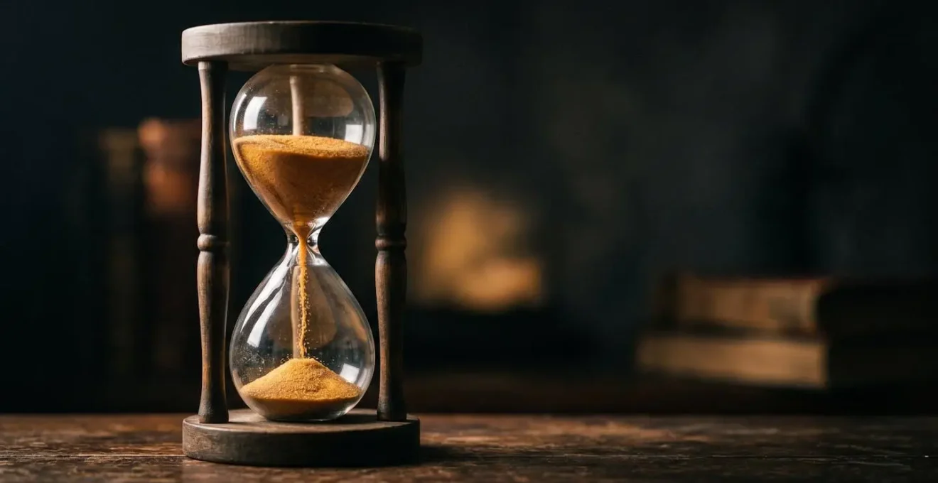 Sablier en verre avec du sable s'écoulant symbolisant le temps qui file et l'urgence de passer à l'action