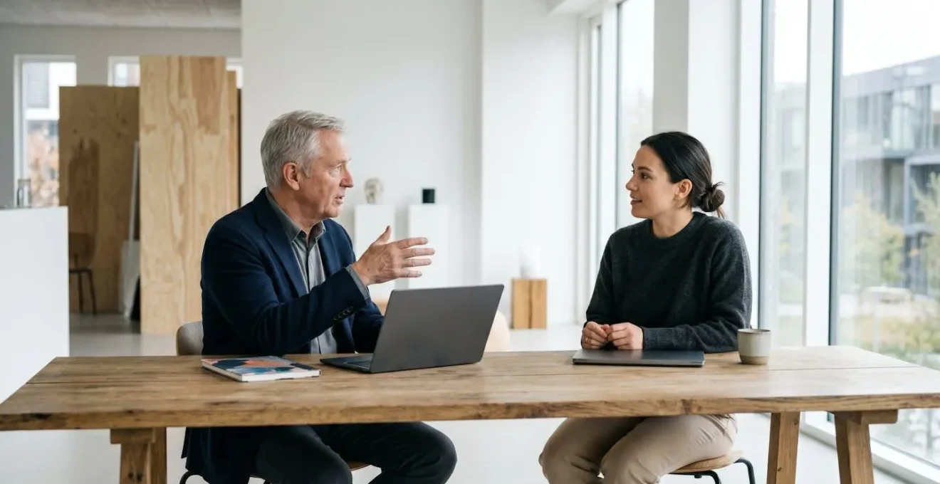 Scène de collaboration et transmission de connaissances entre professionnels d'expériences différentes